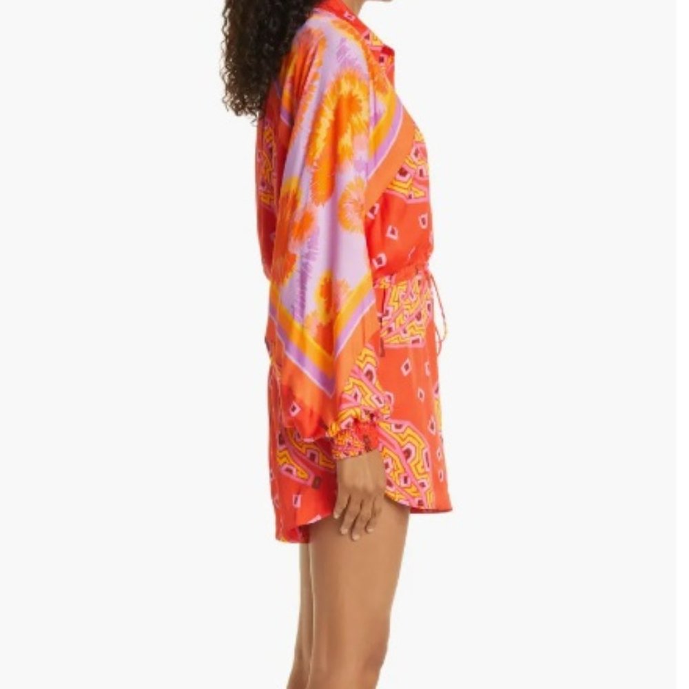 FARM Rio Red Orange Pink Patterned Long-Sleeve Romper - Picture 3 of 7